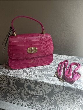 Chiara Ferretti Croc-Embossed ‘Florence’ Top Handle Satchel in Hot Pink